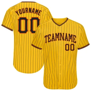 Custom Gold Pinstripe Baseball Jersey with Black-Orange