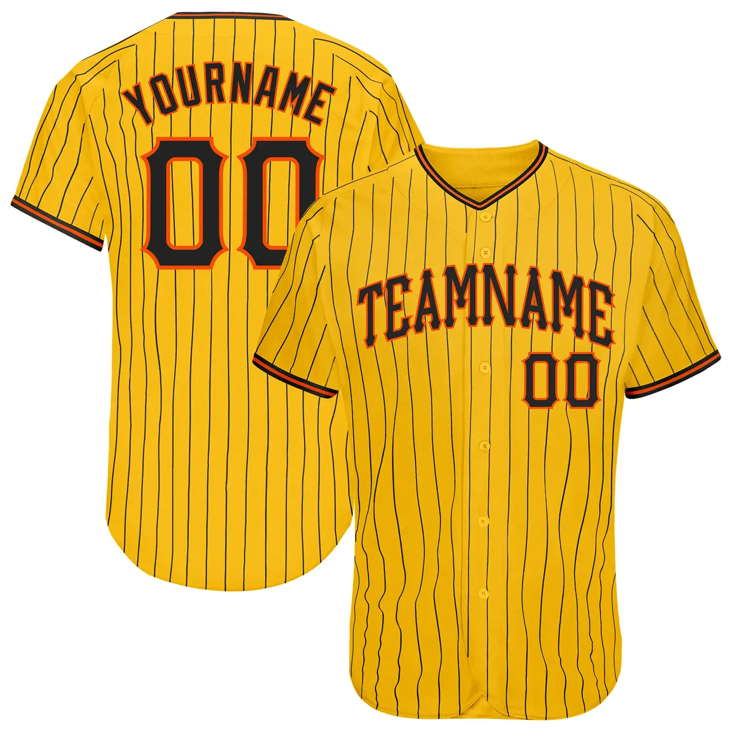 Custom Gold Pinstripe Baseball Jersey with Black-Orange