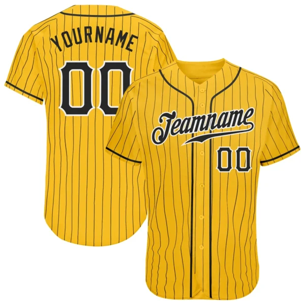Custom Gold Pinstripe Baseball Jersey with Black-White
