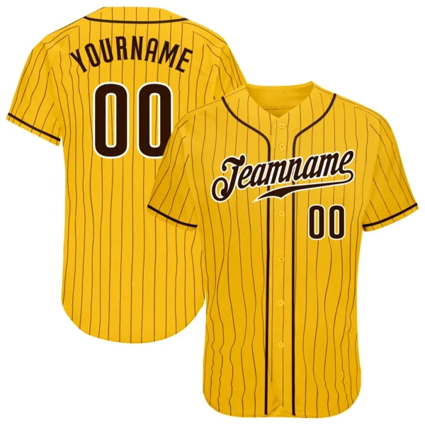 Custom Gold Pinstripe Baseball Jersey with Brown-White