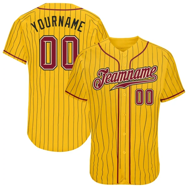 Custom Gold Pinstripe Baseball Jersey with Crimson-Cream