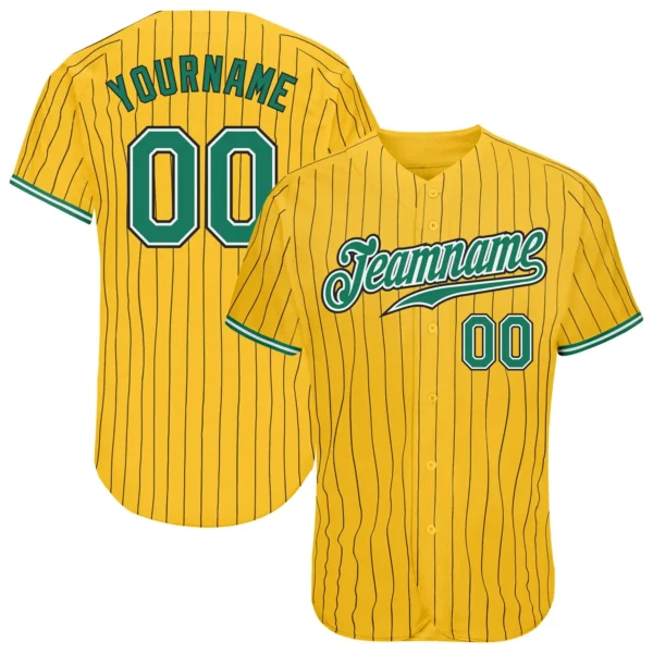Custom Gold Pinstripe Baseball Jersey with Kelly Green-White