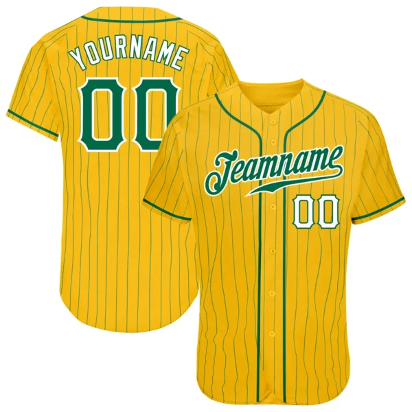 Custom Gold Pinstripe Baseball Jersey with Kelly Green-White