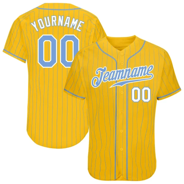 Custom Gold Pinstripe Baseball Jersey with Light Blue-White