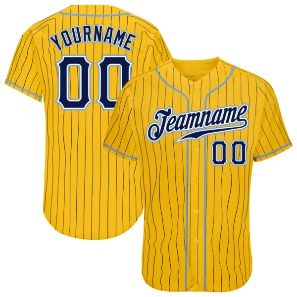 Custom Gold Pinstripe Baseball Jersey with Navy-Light Blue