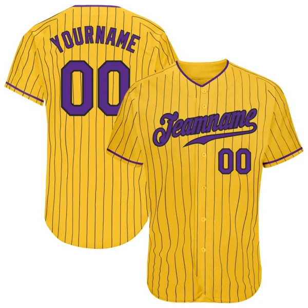 Custom Gold Pinstripe Baseball Jersey with Purple-Black