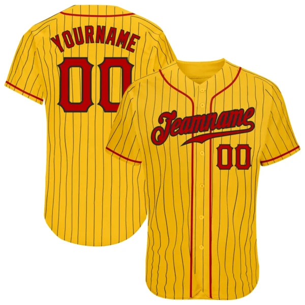 Custom Gold Pinstripe Baseball Jersey with Red-Black