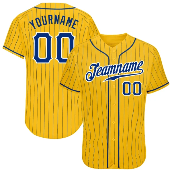 Custom Gold Pinstripe Baseball Jersey with Royal-White