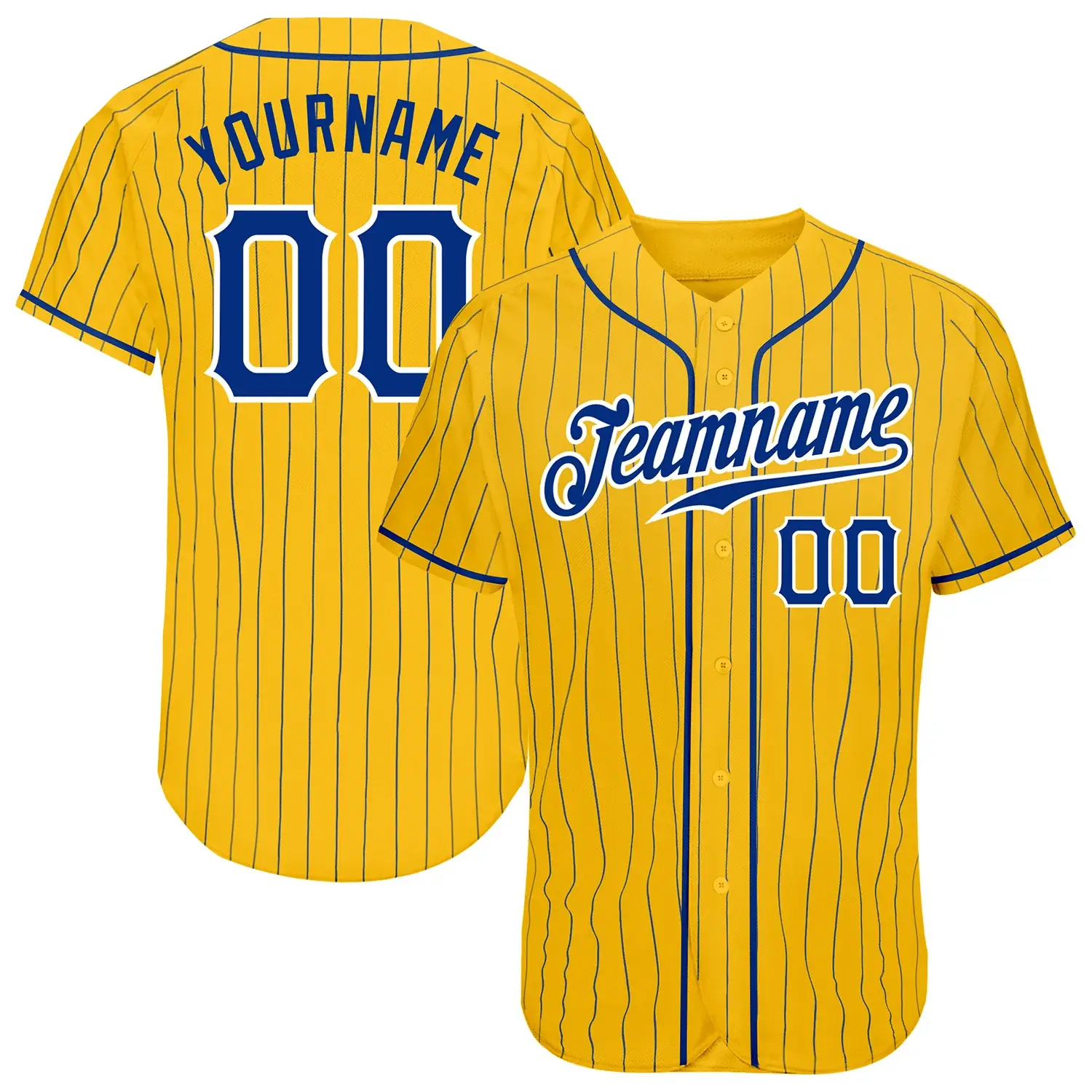 Custom Gold Pinstripe Baseball Jersey with Royal-White