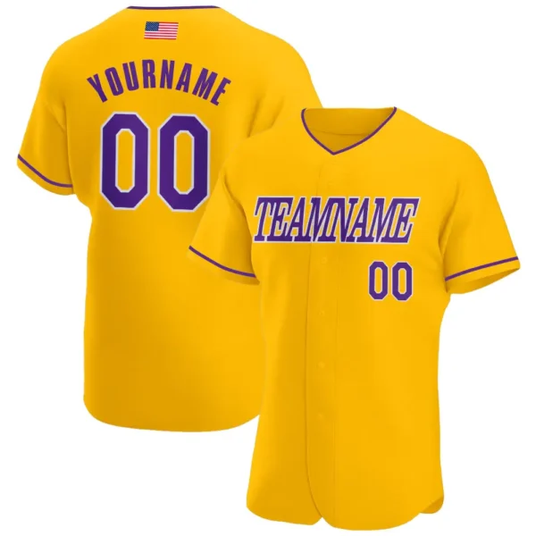 Custom Gold USA Flag Fashion Baseball Jersey with Purple-White