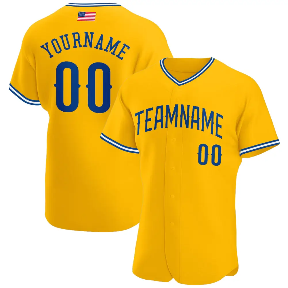 Custom Gold USA Flag Fashion Baseball Jersey with Royal-White