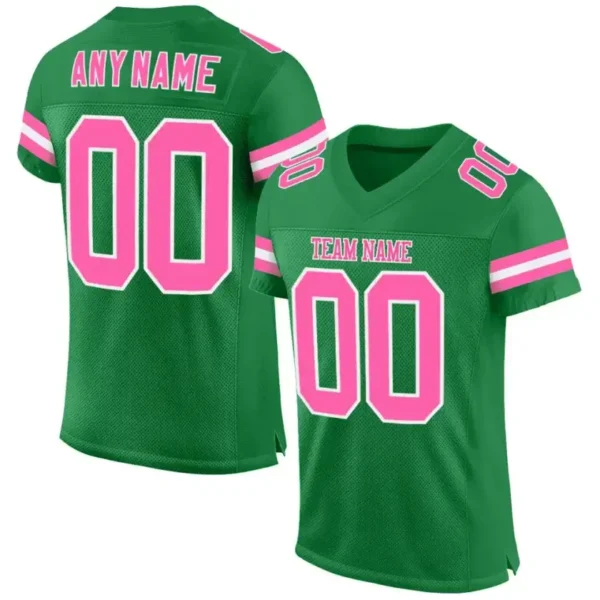 Custom Grass Green Mesh Football Jersey with Pink-White