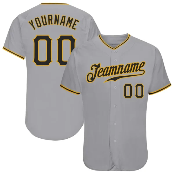 Custom Gray Baseball Jersey with Black-Gold