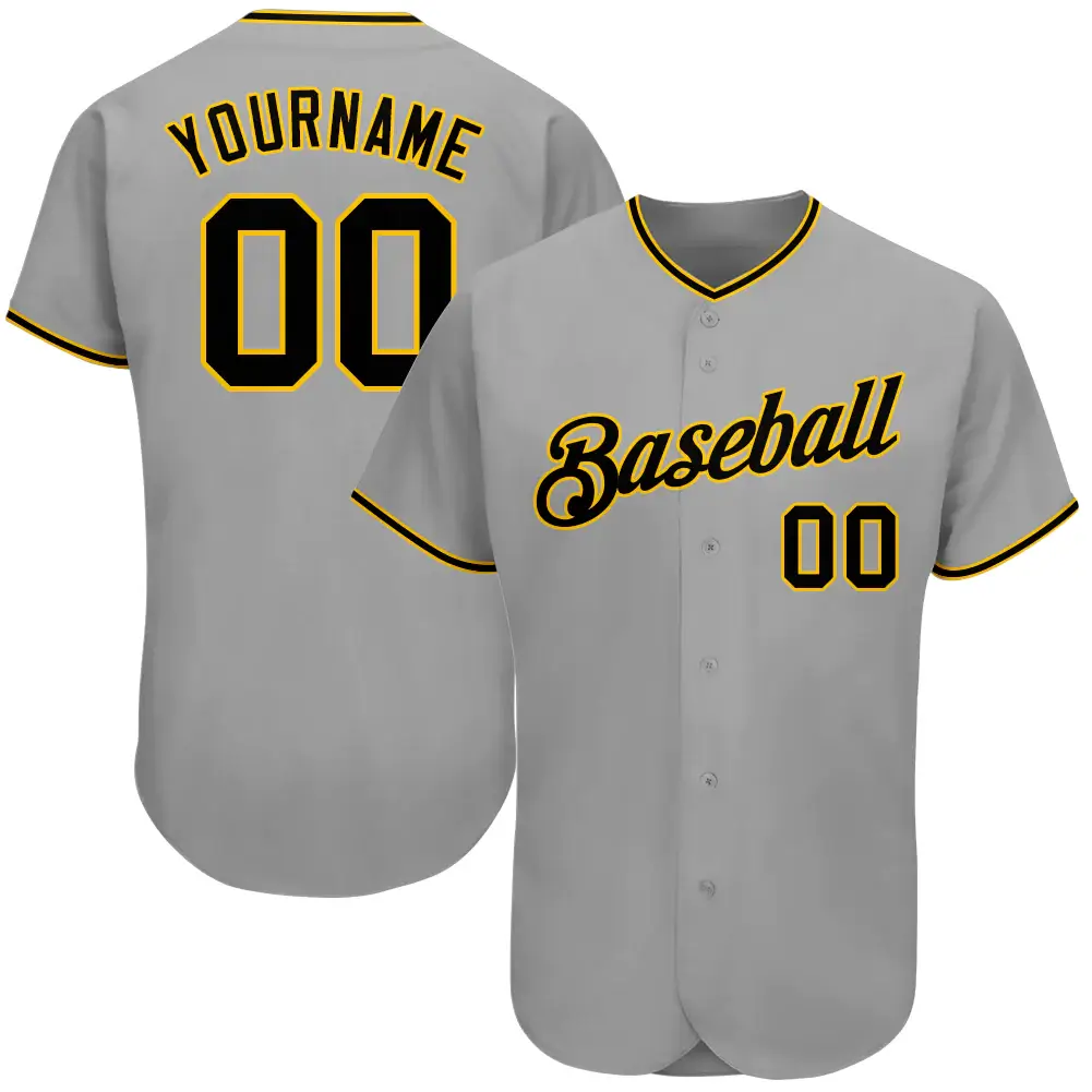 Custom Gray Baseball Jersey with Black-Gold
