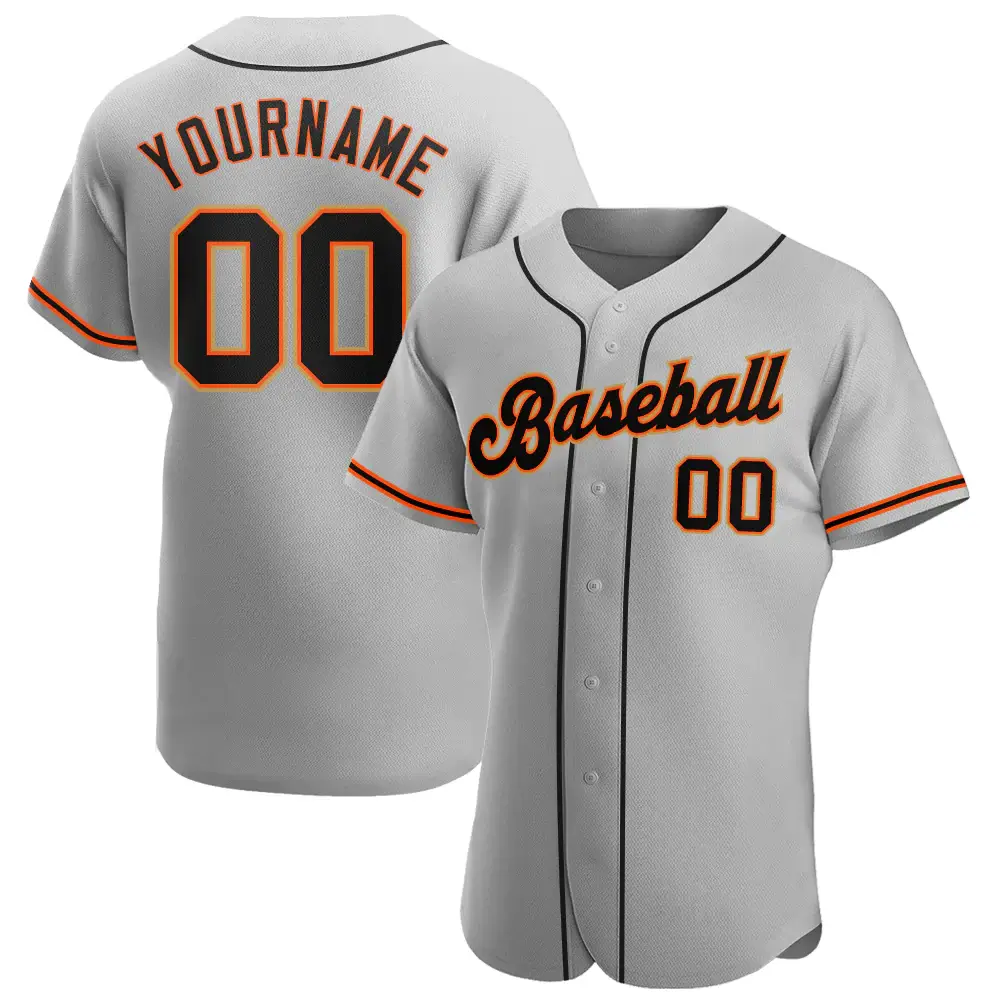 Custom Gray Baseball Jersey with Black-Orange