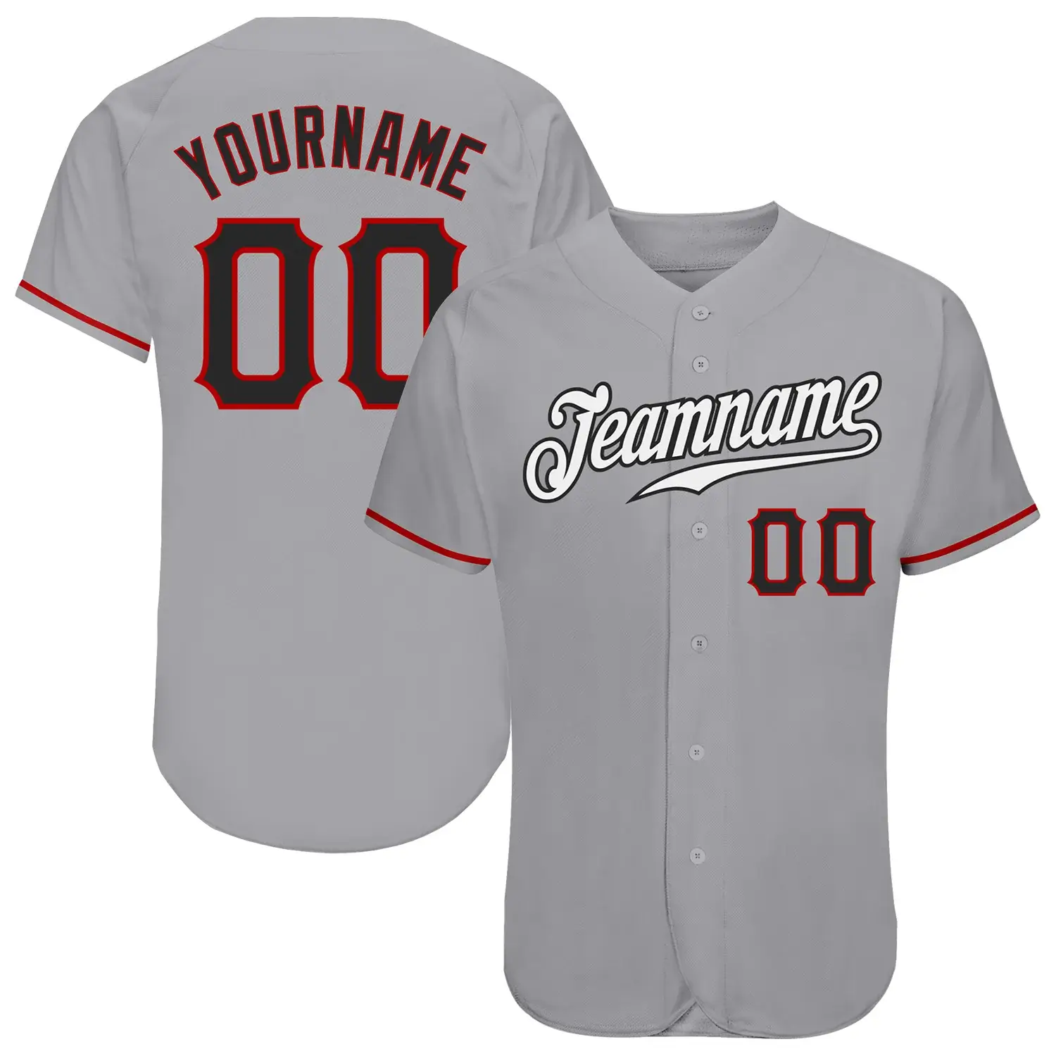 Custom Gray Baseball Jersey with Black-Red