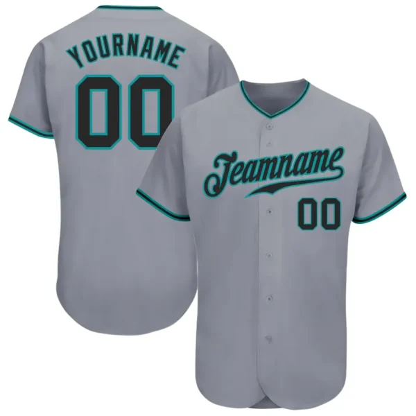 Custom Gray Baseball Jersey with Black-Teal