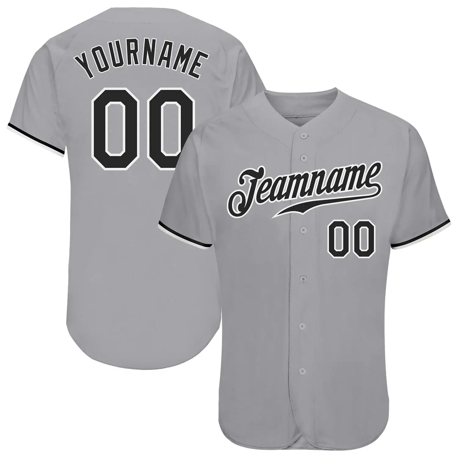 Custom Gray Baseball Jersey with Black-White