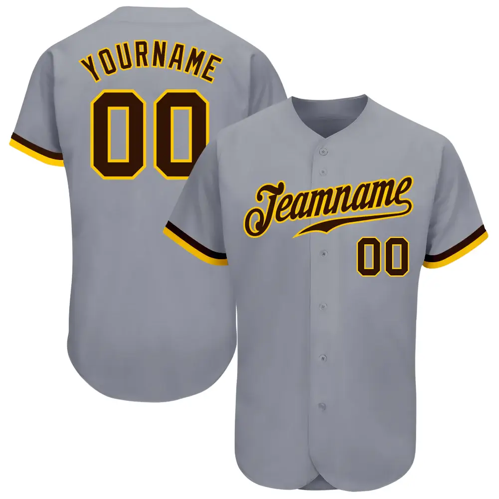 Custom Gray Baseball Jersey with Brown-Gold