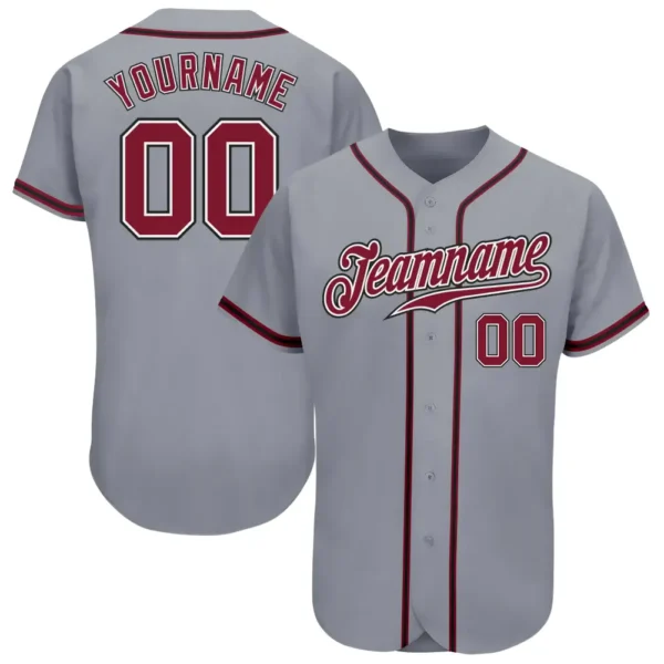 Custom Gray Baseball Jersey with Crimson-Black