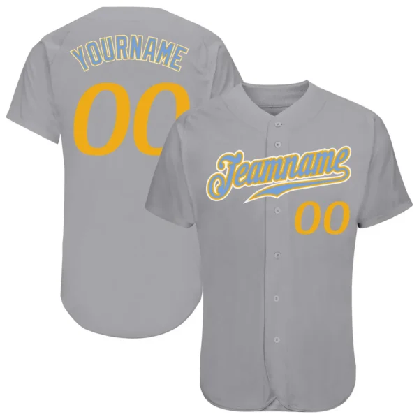 Custom Gray Baseball Jersey with Gold-Light Blue