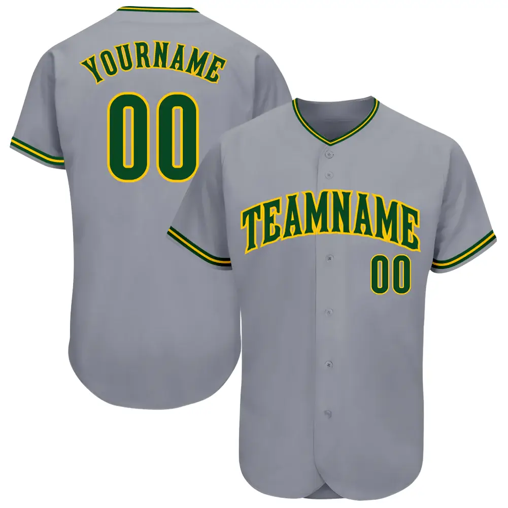 Custom Gray Baseball Jersey with Green-Gold