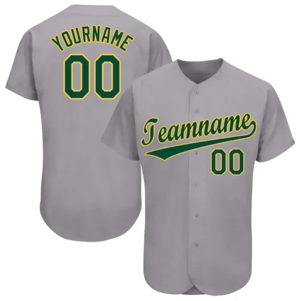 Custom Gray Baseball Jersey with Green-Gold
