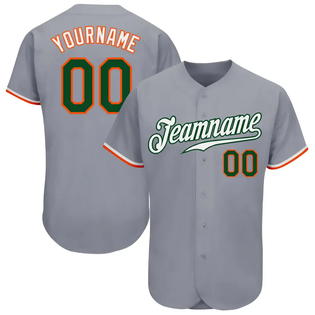 Custom Gray Baseball Jersey with Green-Orange