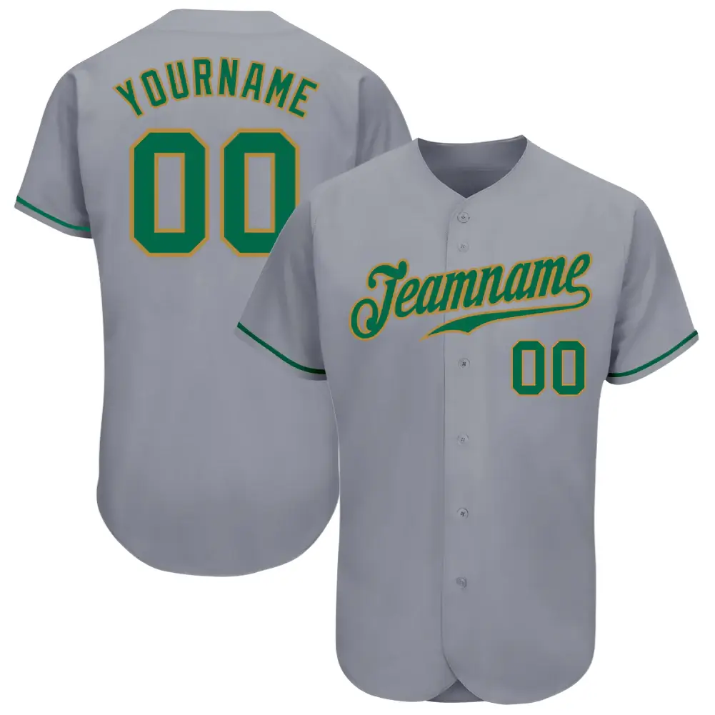 Custom Gray Baseball Jersey with Kelly Green-Old Gold