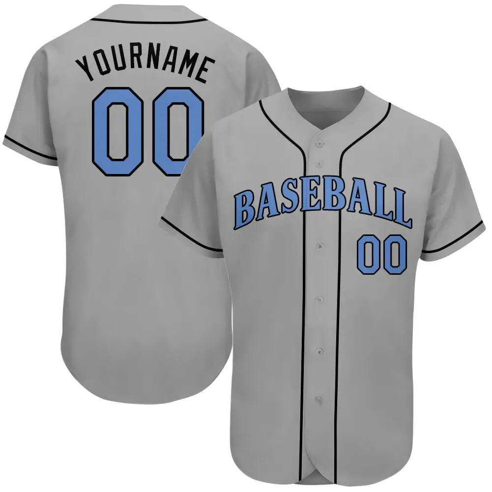 Custom Gray Baseball Jersey with Light Blue-Black