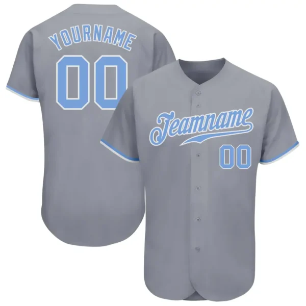 Custom Gray Baseball Jersey with Light Blue-White