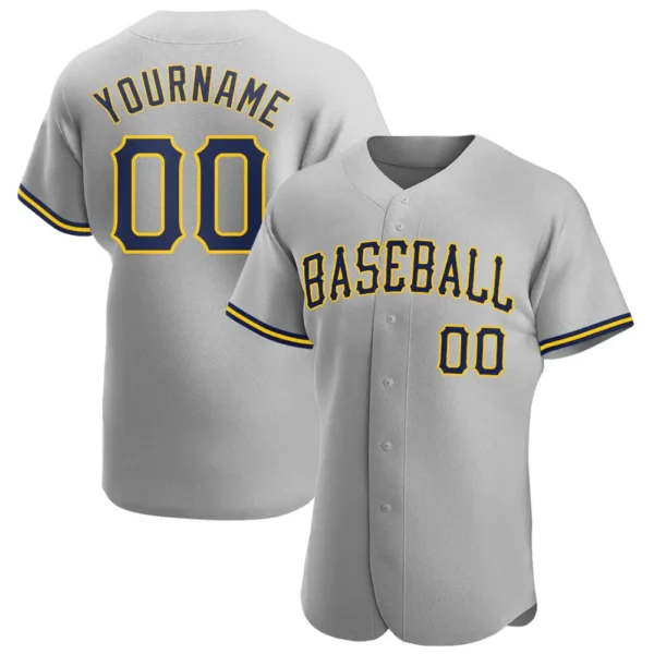 Custom Gray Baseball Jersey with Navy-Gold