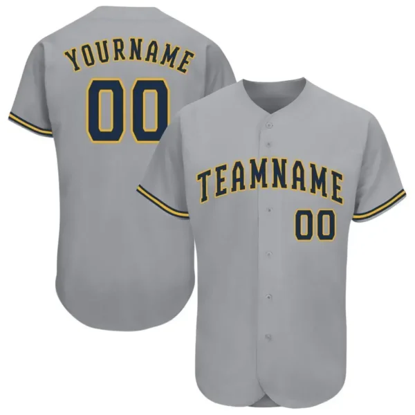 Custom Gray Baseball Jersey with Navy-Gold