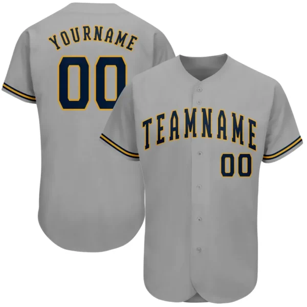 Custom Gray Baseball Jersey with Navy-Old Gold