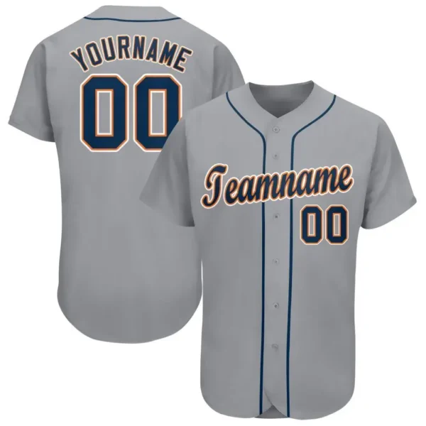 Custom Gray Baseball Jersey with Navy-Orange