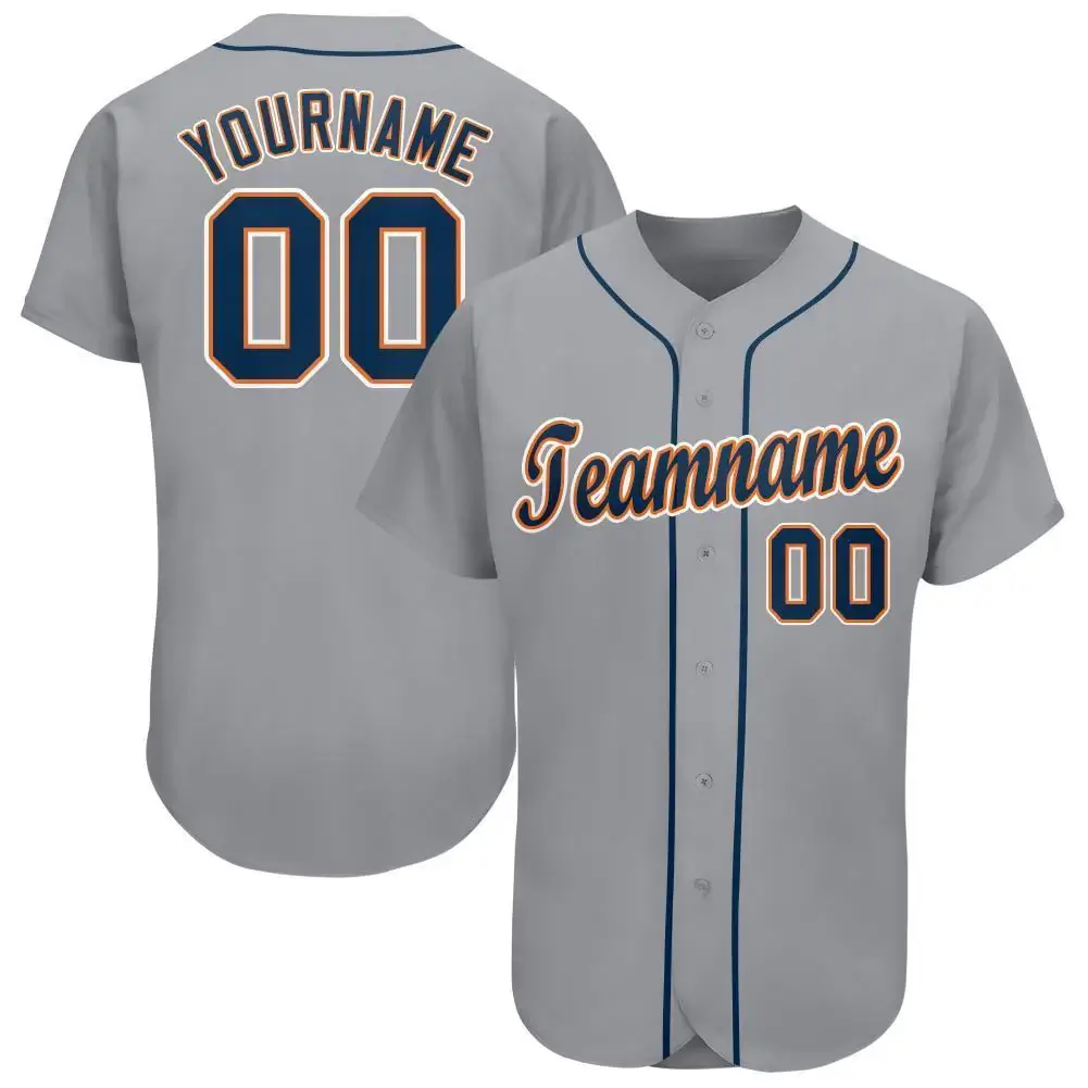 Custom Gray Baseball Jersey with Navy-Orange