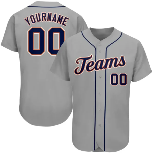 Custom Gray Baseball Jersey with Navy-Orange