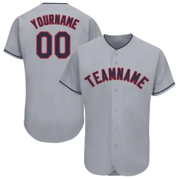 Custom Gray Baseball Jersey with Navy-Red
