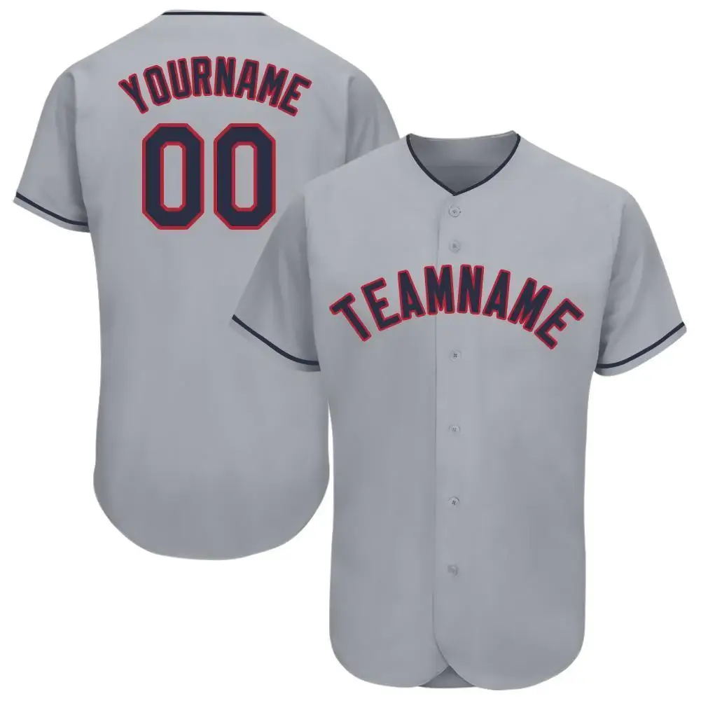Custom Gray Baseball Jersey with Navy-Red
