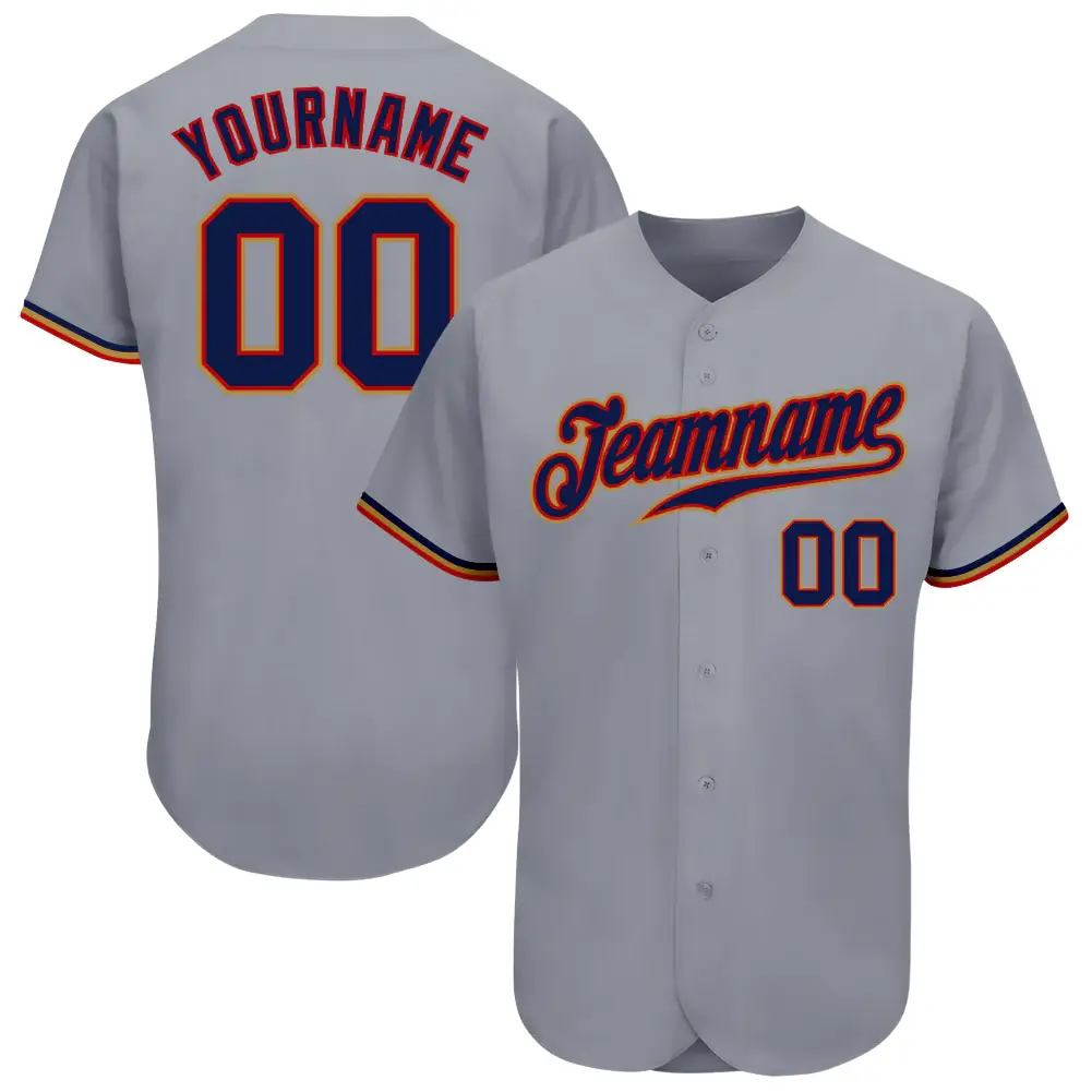 Custom Gray Baseball Jersey with Navy-Red-Old Gold