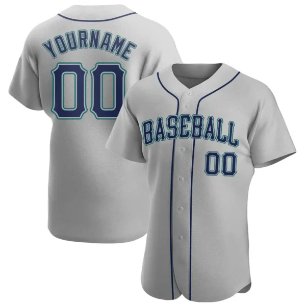 Custom Gray Baseball Jersey with Navy-Teal
