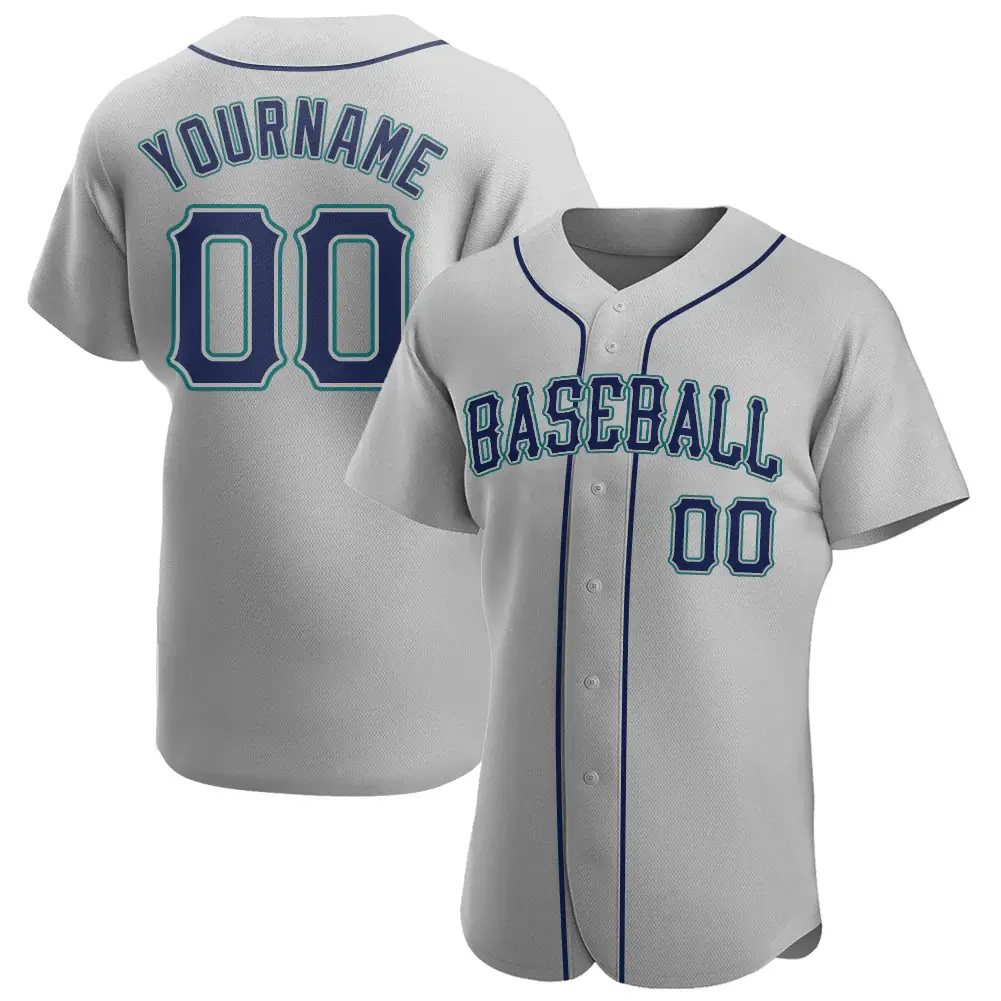 Custom Gray Baseball Jersey with Navy-Teal