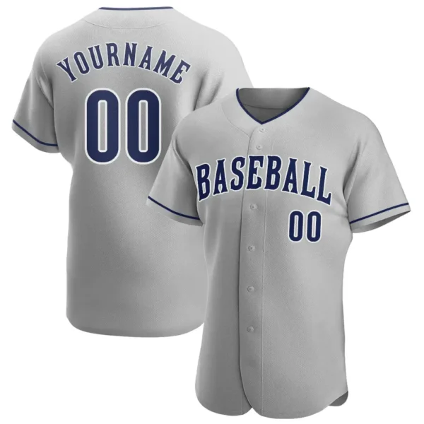 Custom Gray Baseball Jersey with Navy-White