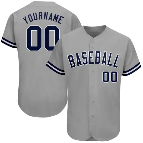 Custom Gray Baseball Jersey with Navy-White