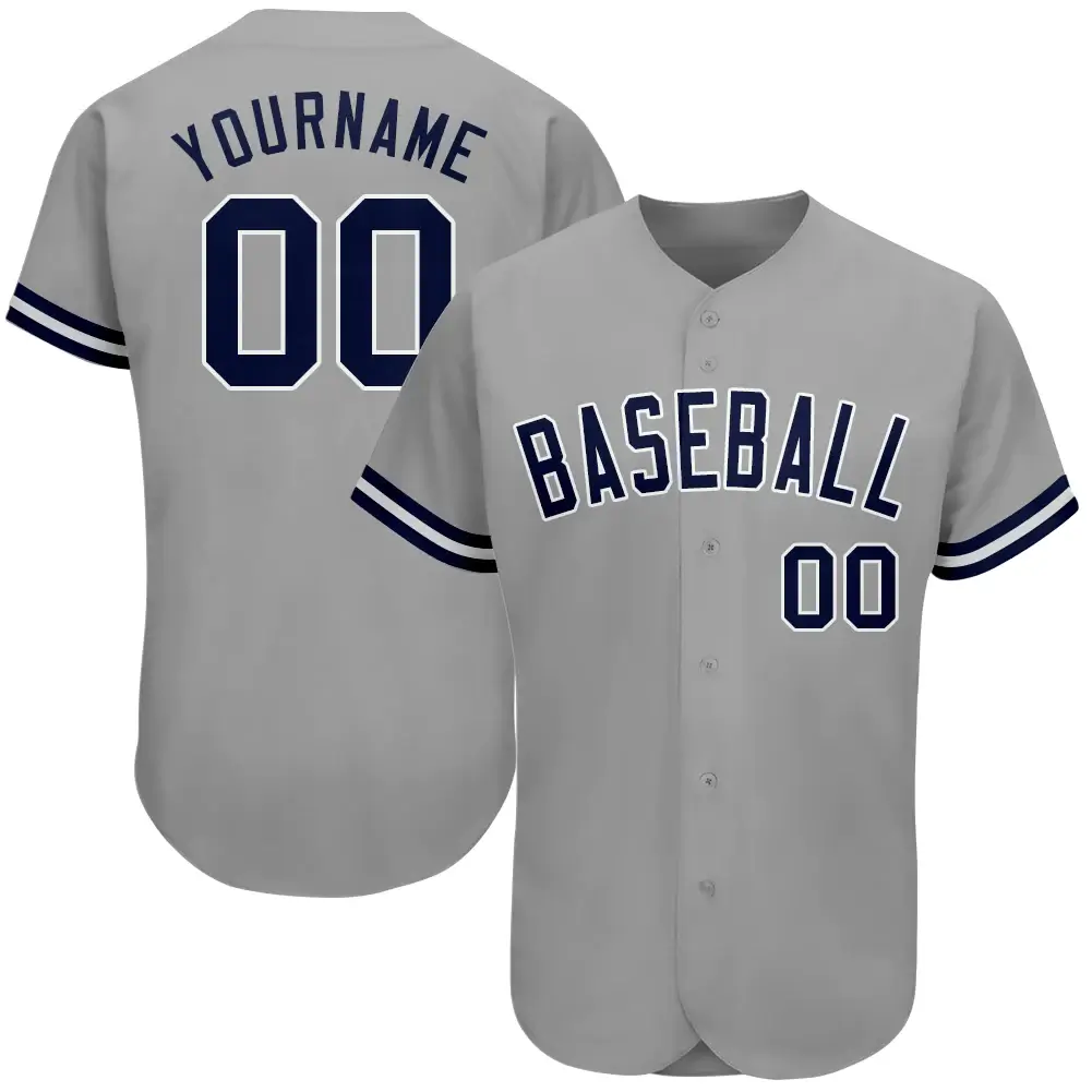 Custom Gray Baseball Jersey with Navy-White