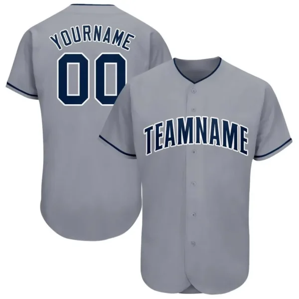 Custom Gray Baseball Jersey with Navy-White