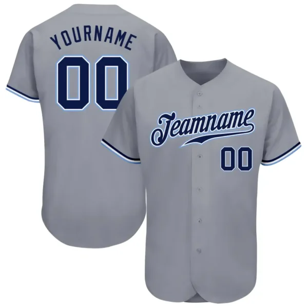 Custom Gray Baseball Jersey with Navy-White-Light Blue