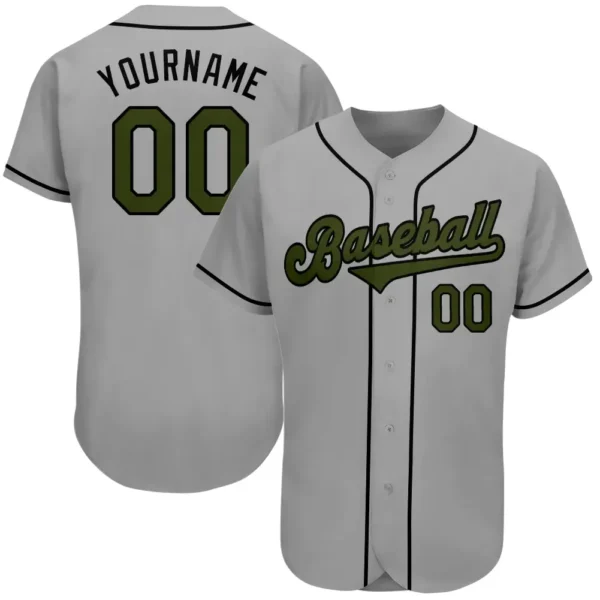 Custom Gray Baseball Jersey with Olive-Black