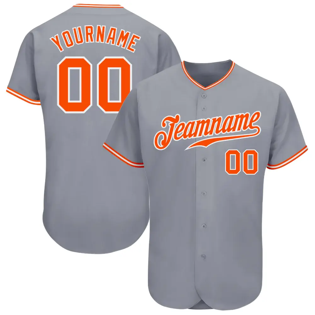Custom Gray Baseball Jersey with Orange-White