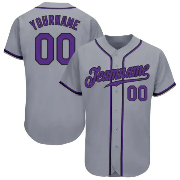 Custom Gray Baseball Jersey with Purple-Black